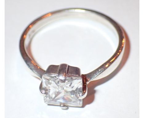 Silver solitaire cubic zirconia ring