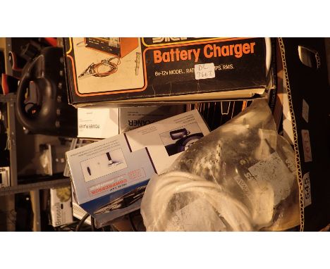 Box of electrical power tools to include battery chargers  CONDITION REPORT: All electrical items in this lot have been PAT t
