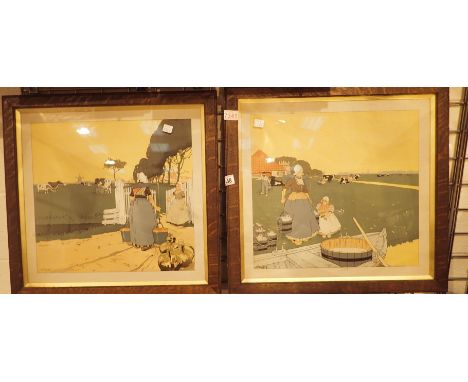 Two framed and glazed prints marked EB S 1882 and 1890 and oval mirror 