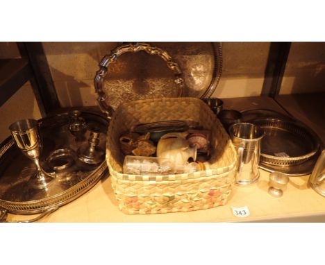 Shelf of silver plate and other mixed items 