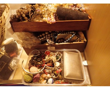 Two boxes of mixed vintage bead necklaces 