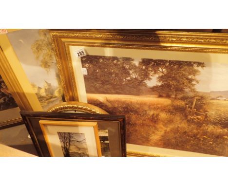 Selection of framed and glazed prints watercolour and picture frames various subjects with gilt edged mirror 