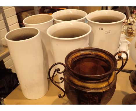 Five large ceramic floor vases and a bronzed example 