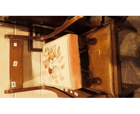Upholstered armchair and a tapestry stool