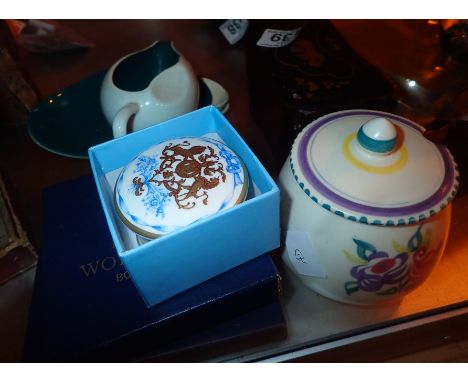Collection of  mixed ceramics including Poole Pottery Boxed 2016 Royal Trust lidded pot and a papier mache card box