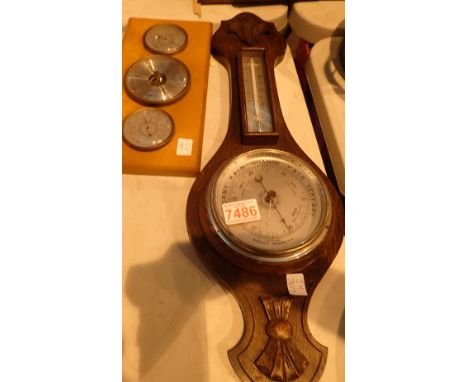 Oak cased aneroid barometer with wall mounted weather station 