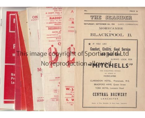 MORECAMBE          Seventy eight programmes. 47 homes 1954 - 2006 including v. Blackpool "B" 54/5 Lancs. Comb., Ashton Utd. 5