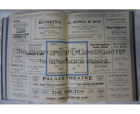 WATFORD BOUND VOLUME 1933-34   Bound volume containing 44 Watford home programmes, 1933-34, all complete with covers.. Set of