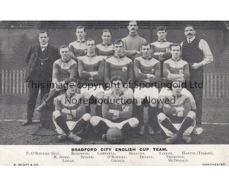 BRADFORD CITY     Black & white team group postcard for 1911, Bradford City English Cup Team issued by R. Scott & Co of Manch