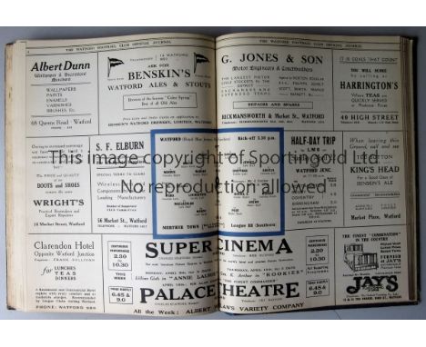 WATFORD BOUND VOLUME 1927-28    Bound volume containing  44 Watford home programmes, 1927-28, complete with covers, First tea