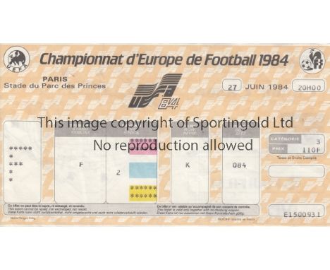 EURO 1984   Ticket France v Spain European Championships Final in Paris 27th June 1984. Light vertical folds.      Generally 