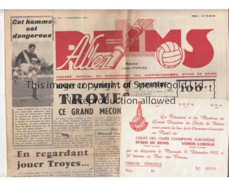 TICKET RHEIMS / EUROPEAN CUP 55   Match ticket Rheims v Voros Lobogo (Hungary) 14th December 1955 European Cup 1st season at 