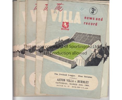 ASTON VILLA   A collection of 13 Aston Villa home programmes from the early to mid 1950's . Includes v Burnley 1950/51 ,Totte