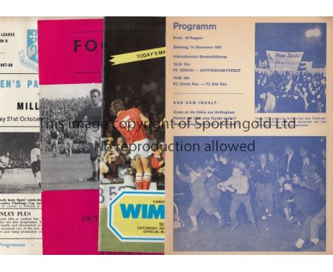 FOOTBALL PROGRAMME MISCELLANY      Twenty nine programmes including FC Zurich v Nottingham Forest 14/11/1967 ICFC, Tottenham 