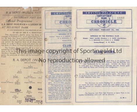 CRYSTAL PALACE       Three programmes for matches played at Palace, all with punched holes, v. Bristol City and Reading 1945/