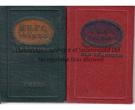 MANCHESTER UNITED 1949-50  Two season tickets for Manchester United , 1949-50, first season back at Old Trafford after bomb d