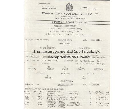 IPSWICH TOWN RESERVES V LEICESTER CITY 1968      Single sheet programme for the Football Combination match at Ipswich 20/4/19