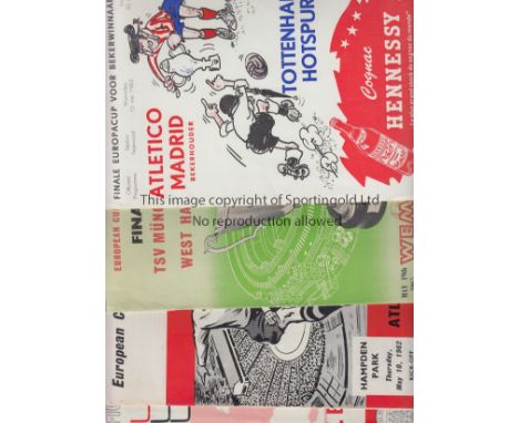 CUP-WINNERS CUP    Four programmes for Cup-Winners Cup Finals, 62 Atletico Madrid v Fiorentina, 63 Atletico Madrid v Tottenha