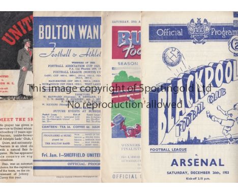 DIVISION 1 53-54   Twenty two programmes, 53-54, Division 1, one per club, includes Blackpool v Arsenal, Charlton v Man Utd, 