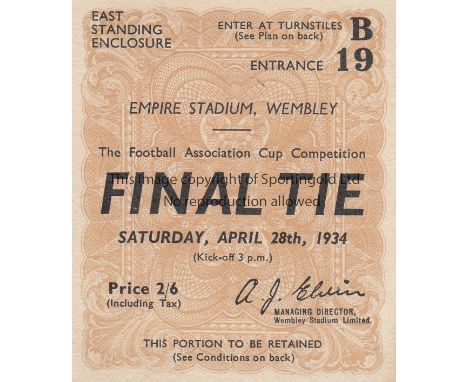 1934 CUP FINAL      Match ticket, 1934 Cup Final.  Good