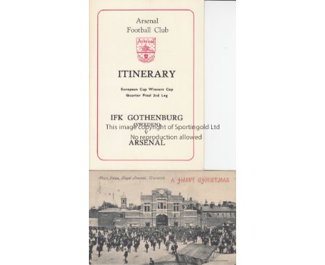ARSENAL       Official Arsenal itinerary for the away ECWC Q-F v. Gothenburg 1980 and a match ticket voucher plus a black & w