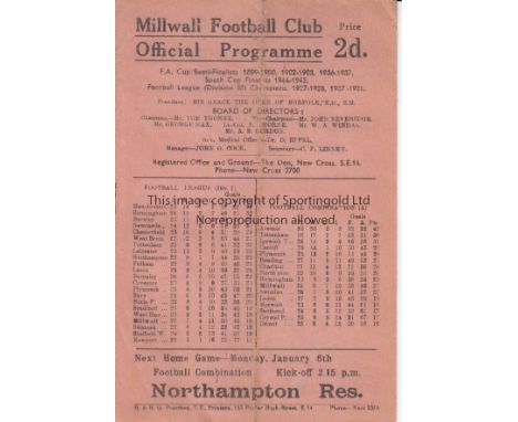 MILLWALL V BRADFORD PARK AVE. 1947      Programme for the League match at Millwall 4/1/1947, vertical fold.   Fair to general