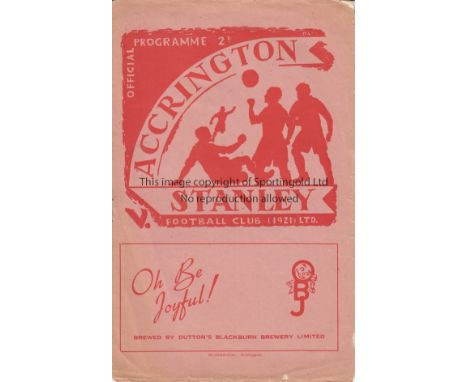 ACCRINGTON STANLEY V DARLINGTON 1951     Programme for the League match at Accrington 26/12/1951. Slightly worn around the ed