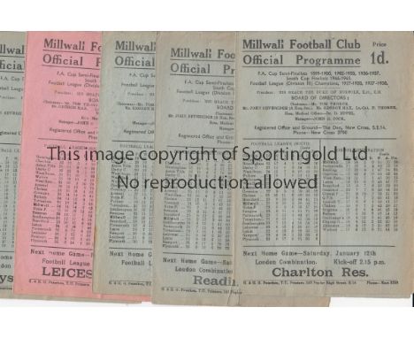 MILLWALL      Seven home programmes 1945/6 season in sub-standard condition, all are creased, some have minor tears and some 