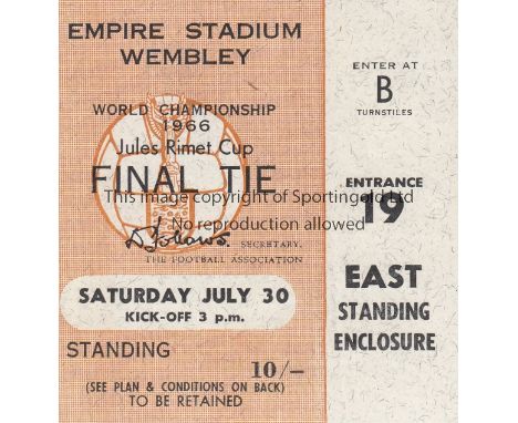 1966 WORLD CUP FINAL TICKET       Ticket for England v West Germany with a very slight vertical crease.    Good