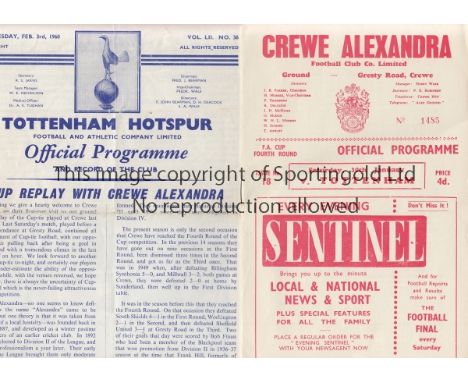 TOTTENHAM - CREWE 59-60 CUP    Two programmes for both games played between Crewe and Tottenham, Cup Fourth Round 59-60, Crew