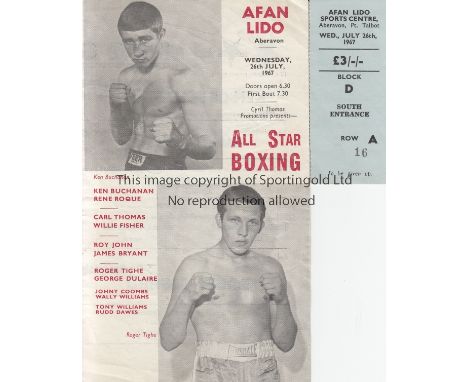 BOXING - BUCHANAN   Programme from a boxing evening early in Ken Buchanan 's career, with ticket, Afan Lido, Aberavon, Port T