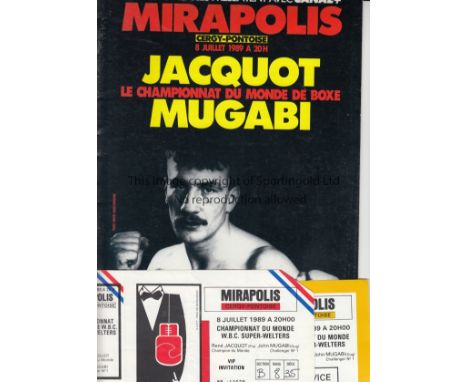 BOXING - FRANCE 89    Official programme and ticket, WBC Super Welterweight World title fight, Rene Jacquot v John Mugabi, tw