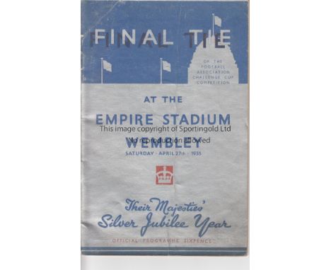 1935 CUP FINAL   Official programme, 1935 Cup Final, West Brom v Sheffield Wed, fold and slight creasing to the special Silve