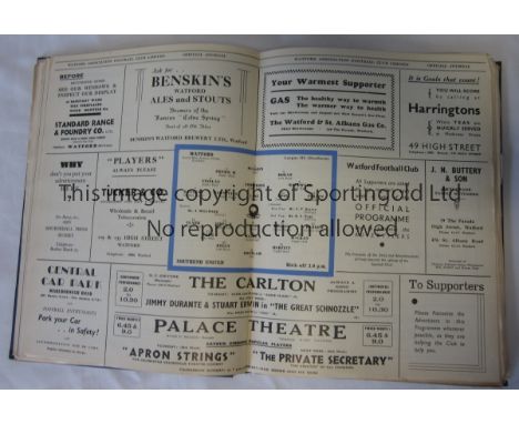 WATFORD BOUND VOLUME 1934-35   Bound volume containing 42 Watford home programmes, 1934-35, all complete with covers and form