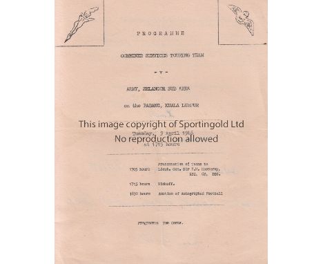 WARTIME - ASIA    Four page programme, Combined Services Touring Team v Army Selangor Sub Area, 9/4/46 at Kuala Lumpur. The C