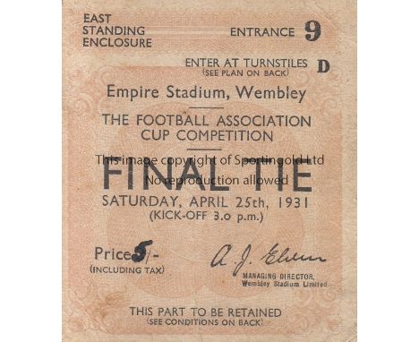 1931  CUP FINAL   Match ticket for the 1931 Cup Final, Birmingham v West Brom at Wembley, ticket has price amended and is for