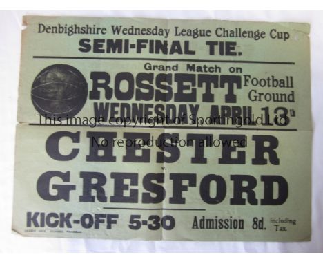 CHESTER V GRESFORD        Original 20" x 15" poster for the Denbighshire Wednesday League Challenge Cup Semi-Final played on 