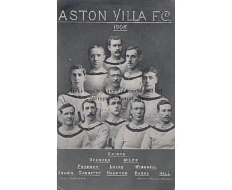 ASTON VILLA      Black & white team group portrait postcard from 1905 issued by Scott Russell & Co., Scott Series No. 484.   