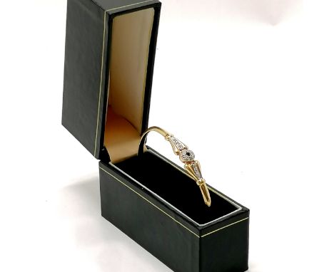 14ct marked gold sapphire / white stone set bangle - 6cm across &amp; 7.9g total weight - SOLD ON BEHALF OF THE NEW BREAST CA
