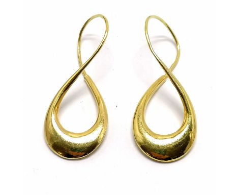 14ct marked gold figure of '8' twist earrings - 4cm drop &amp; 3.2g