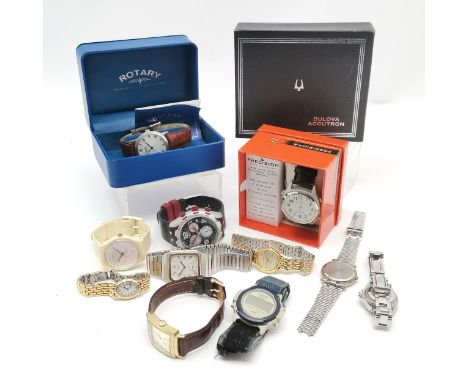 Qty of wristwatches inc boxed Rotary + Precision t/w Bulova accutron outer box containing mostly quartz wristwatches - for sp