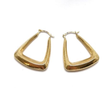9ct marked gold stylised stirrup shaped drop earrings - 2.5cm &amp; 1.1g