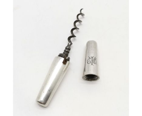 Silver cased roundlet corkscrew retailed by Jenner &amp; Knewstub (London) - case length 8.5cm &amp; total weight 51g ~ some 