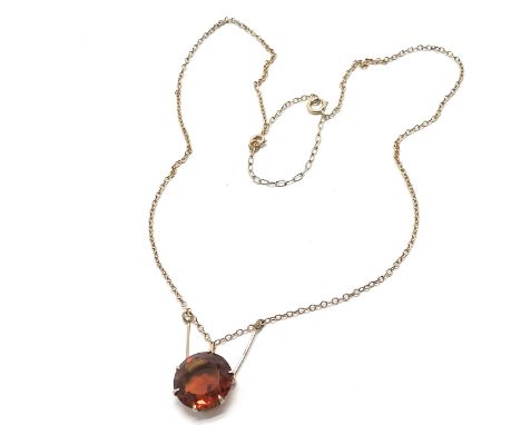 Unmarked gold 46cm necklace set with large gemstone pendant - total weight 5.9g ~ with history stating that stone was found i