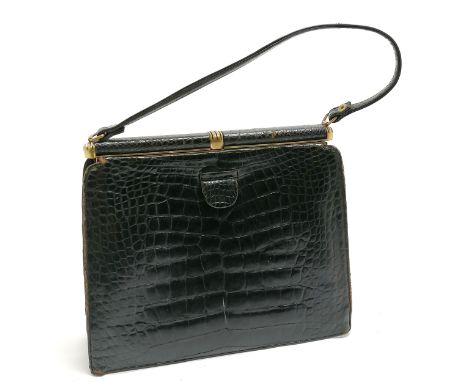 Lucille de Paris American vintage crocodile leather handbag with carry handle and original branded mirror - 28cm x 23cm and h