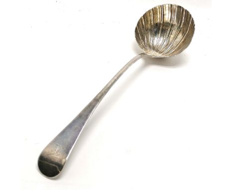 1771 ? large silver punch ladle with shell bowl by John Lampfert - 34cm &amp; 194g ~ slight dents &amp; old repair
