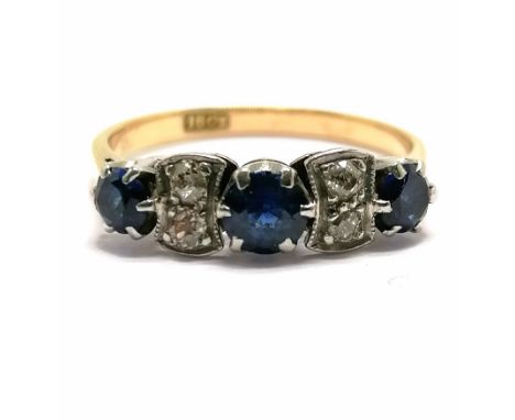 Antique 18ct marked gold sapphire / diamond ring - size N &amp; 2.5g total weight