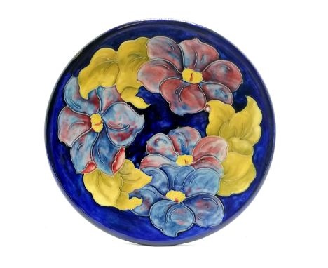 Moorcroft vintage hibiscus pattern charger with Walter Moorcroft marks - 31cm diameter ~ slight crazing but no obvious damage