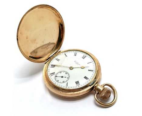 Antique Dennison gold plated cased full hunter pocket watch by Waltham - 48mm &amp; running BUT WE CANNOT GUARANTEE THE TIMEK
