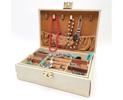 Vintage jewellery box with contents inc some antique ~ box 31cm x 20cm x 10cm